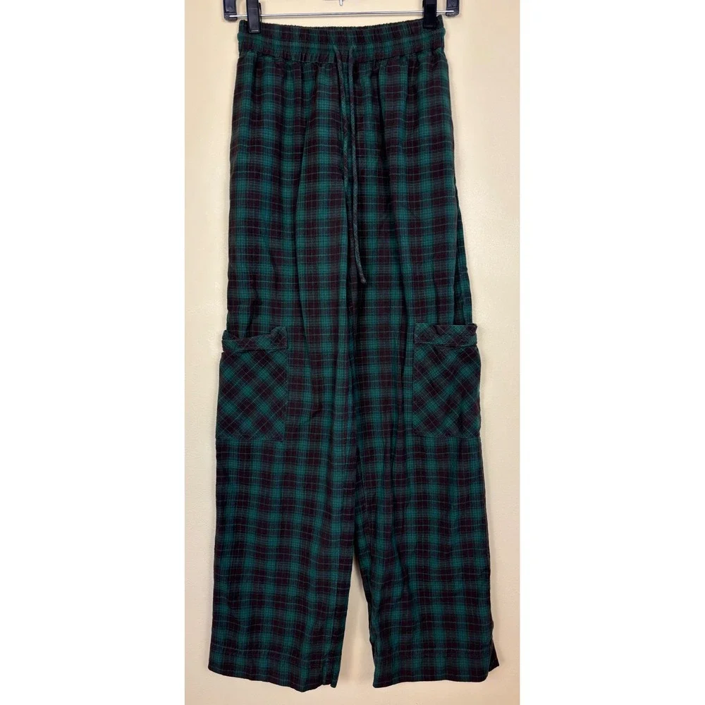 DAMSON MADDER Rafe Pants Green Check Plaid Women Size UK 6 US 2 Casual Cargo